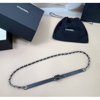 Chanel Calfskin Silver Chain Belt 1.5cm with CC Black2 2025 AAA576 (99-250109078)