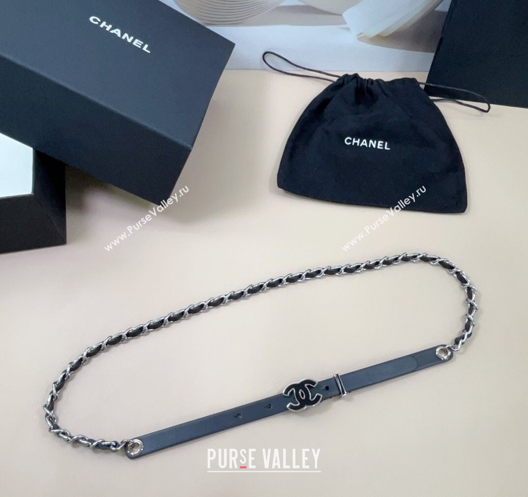 Chanel Calfskin Silver Chain Belt 1.5cm with CC Black2 2025 AAA576 (99-250109078)