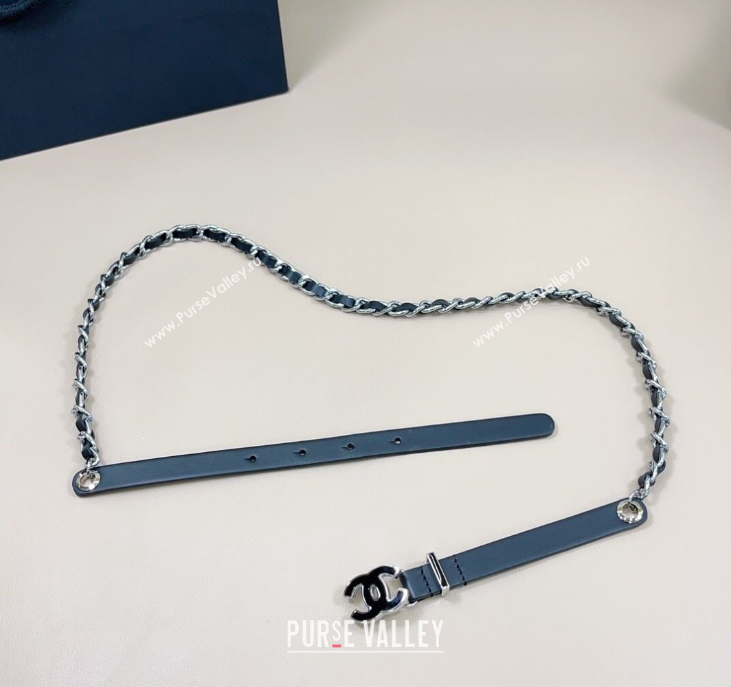 Chanel Calfskin Silver Chain Belt 1.5cm with CC Black2 2025 AAA576 (99-250109078)