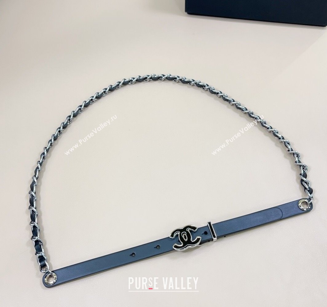 Chanel Calfskin Silver Chain Belt 1.5cm with CC Black2 2025 AAA576 (99-250109078)