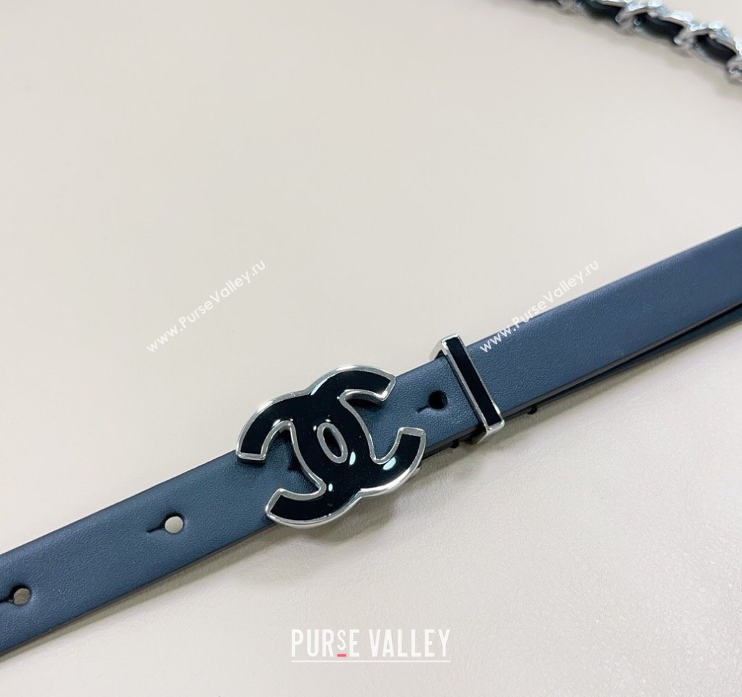 Chanel Calfskin Silver Chain Belt 1.5cm with CC Black2 2025 AAA576 (99-250109078)