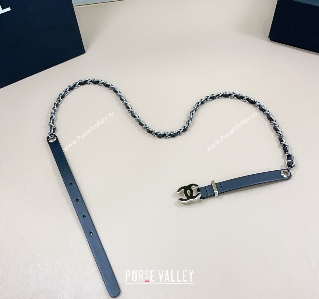 Chanel Calfskin Leather Silver Chain Belt 1.5cm with CC Black 2025 AAA576 (99-250109079)