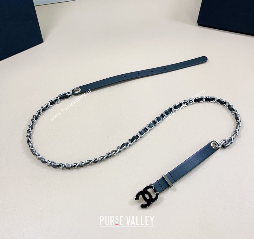 Chanel Calfskin Leather Silver Chain Belt 1.5cm with CC Black 2025 AAA576 (99-250109079)