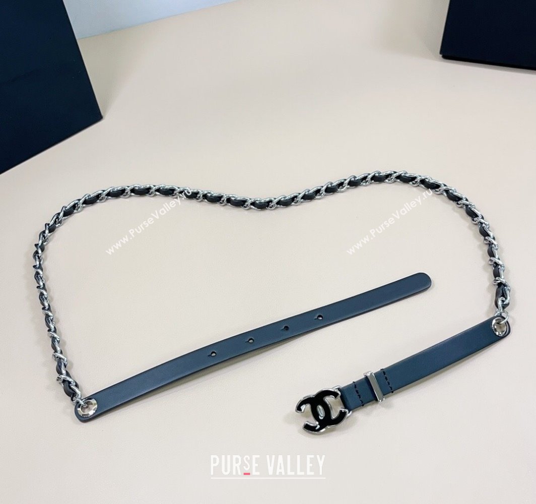 Chanel Calfskin Leather Silver Chain Belt 1.5cm with CC Black 2025 AAA576 (99-250109079)