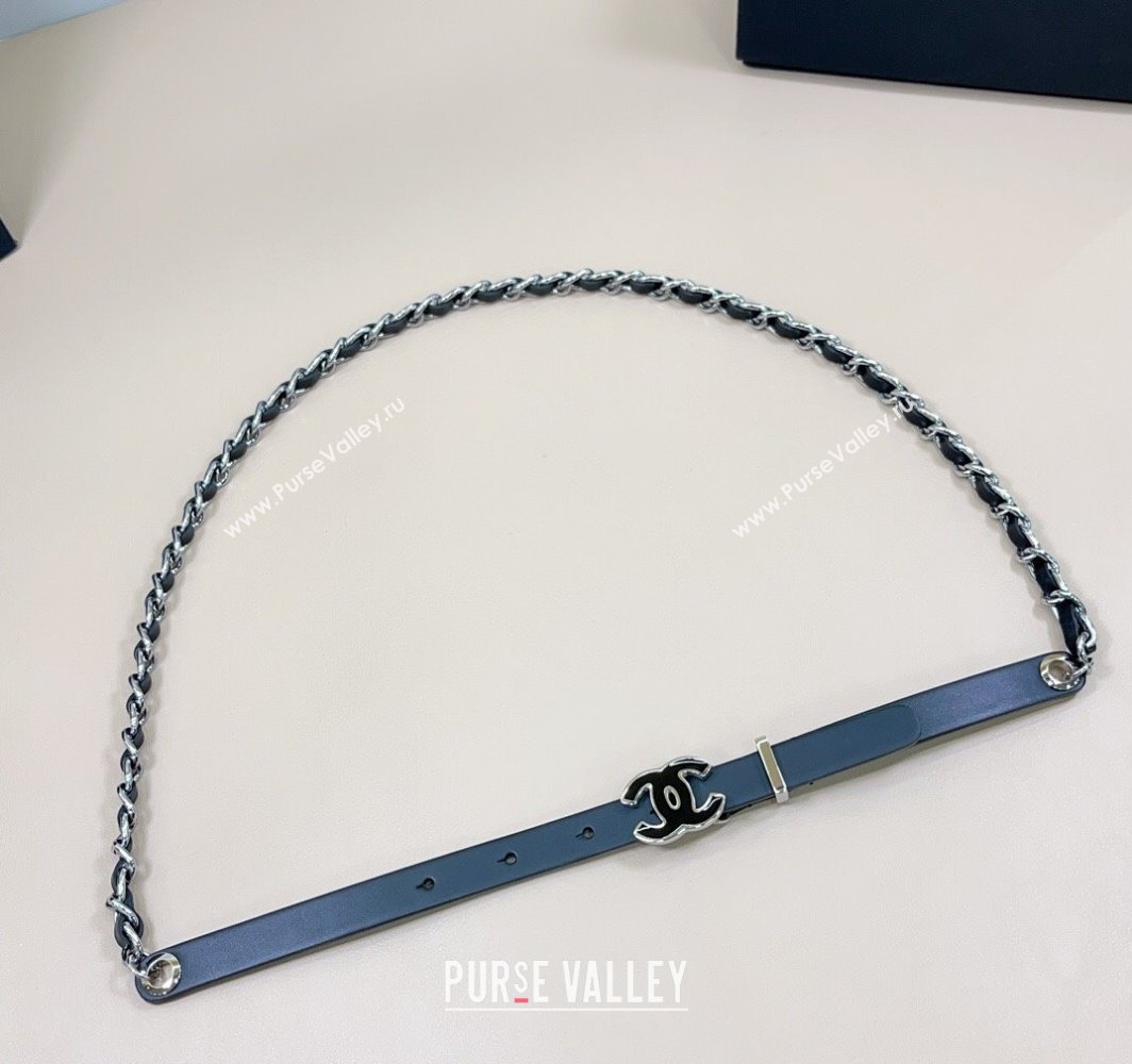 Chanel Calfskin Leather Silver Chain Belt 1.5cm with CC Black 2025 AAA576 (99-250109079)