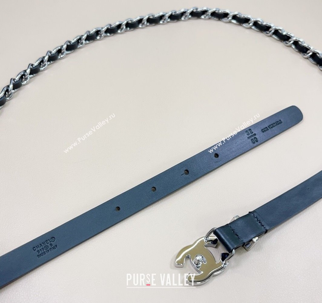 Chanel Calfskin Leather Silver Chain Belt 1.5cm with CC Black 2025 AAA576 (99-250109079)