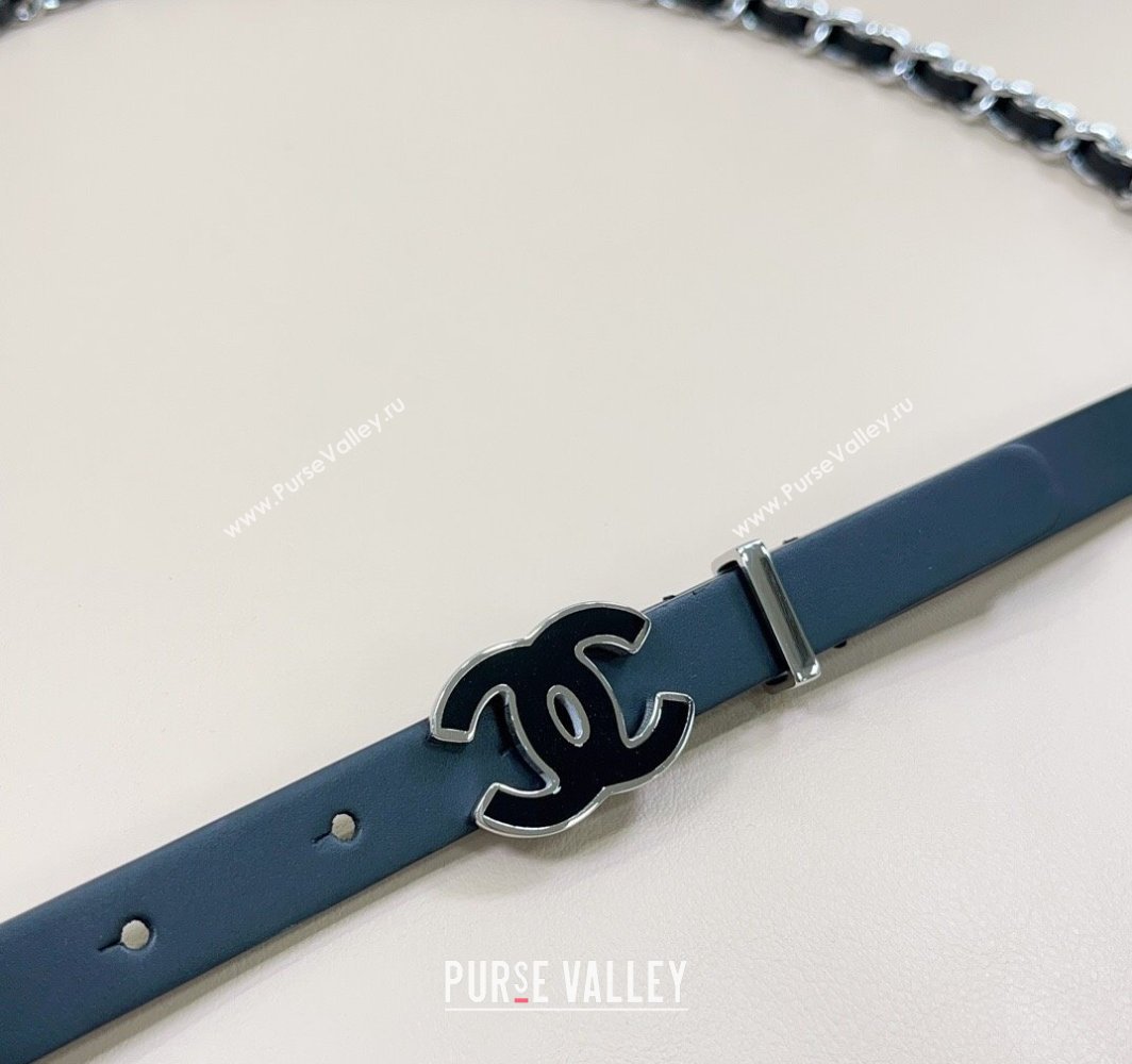 Chanel Calfskin Leather Silver Chain Belt 1.5cm with CC Black 2025 AAA576 (99-250109079)