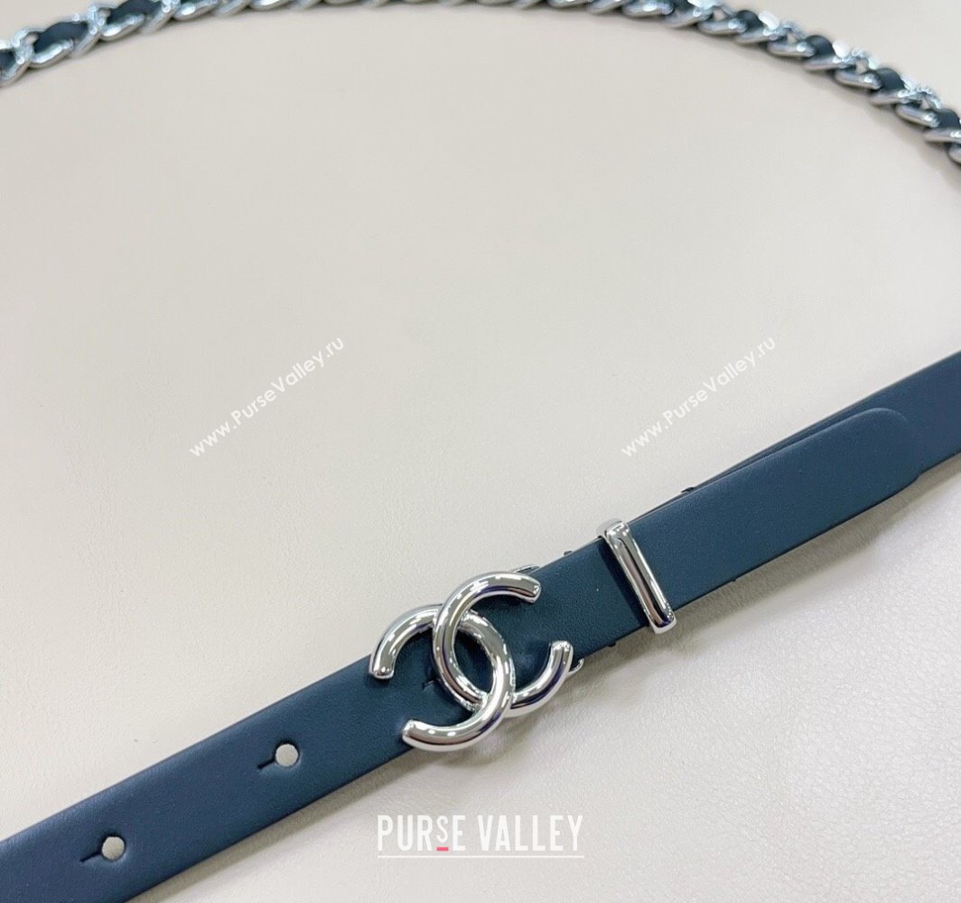 Chanel Calfskin Leather Silver Chain Belt 1.5cm with Silver CC Black 2025 AAA576 (99-250109080)