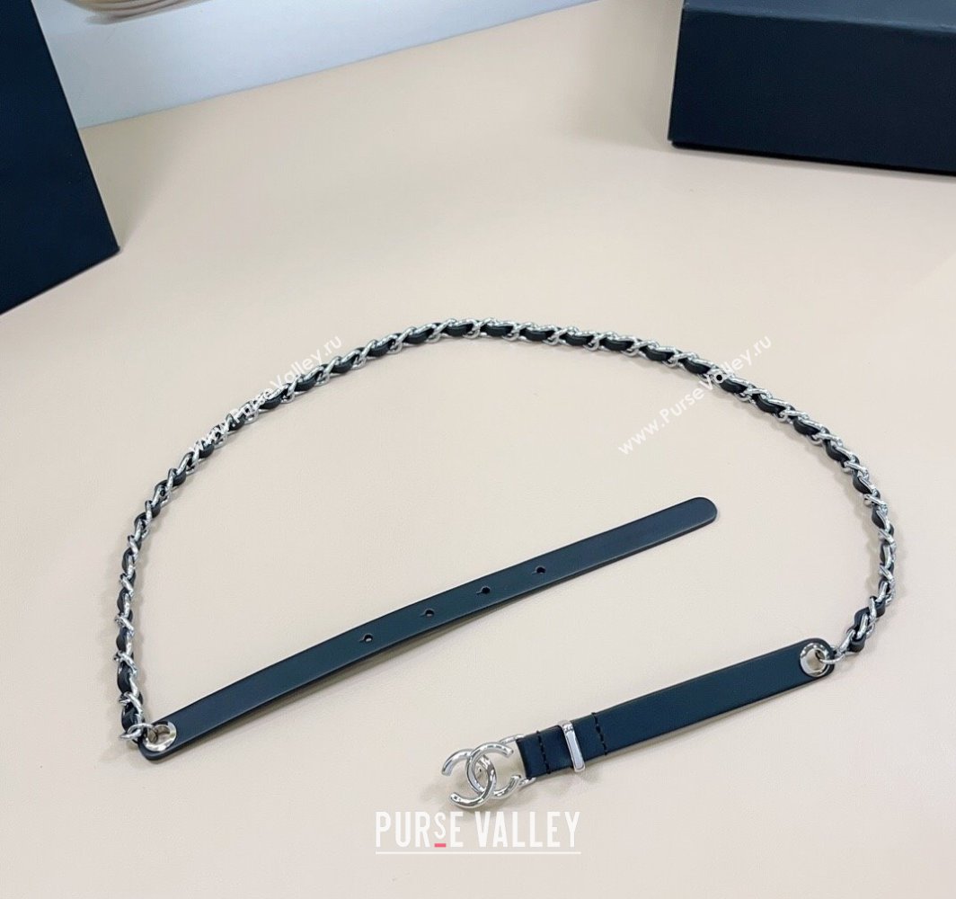 Chanel Calfskin Leather Silver Chain Belt 1.5cm with Silver CC Black 2025 AAA576 (99-250109080)