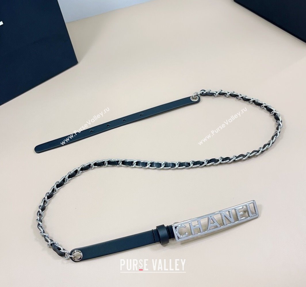 Chanel Calfskin Silver Chain Belt 1.5cm with Framed Buckle Black 2025 AAA576 (99-250109081)