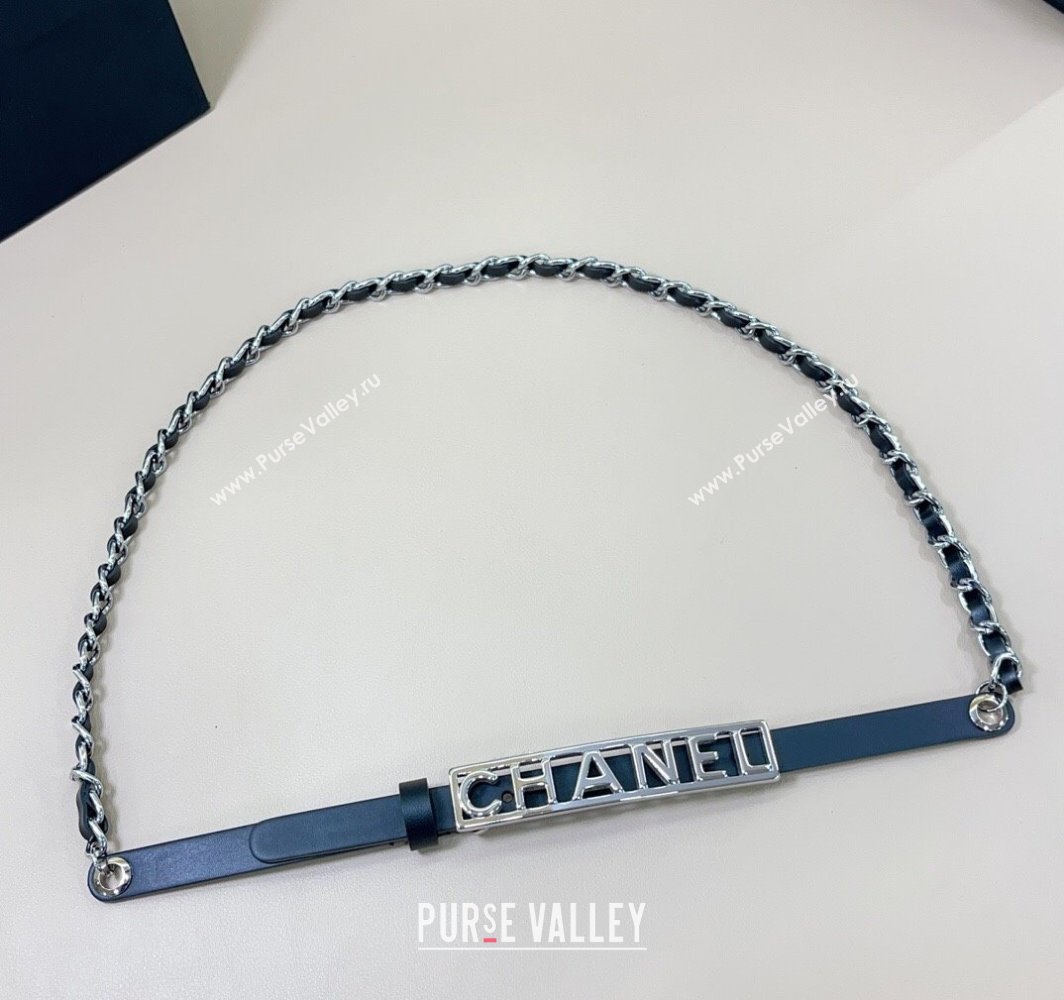 Chanel Calfskin Silver Chain Belt 1.5cm with Framed Buckle Black 2025 AAA576 (99-250109081)