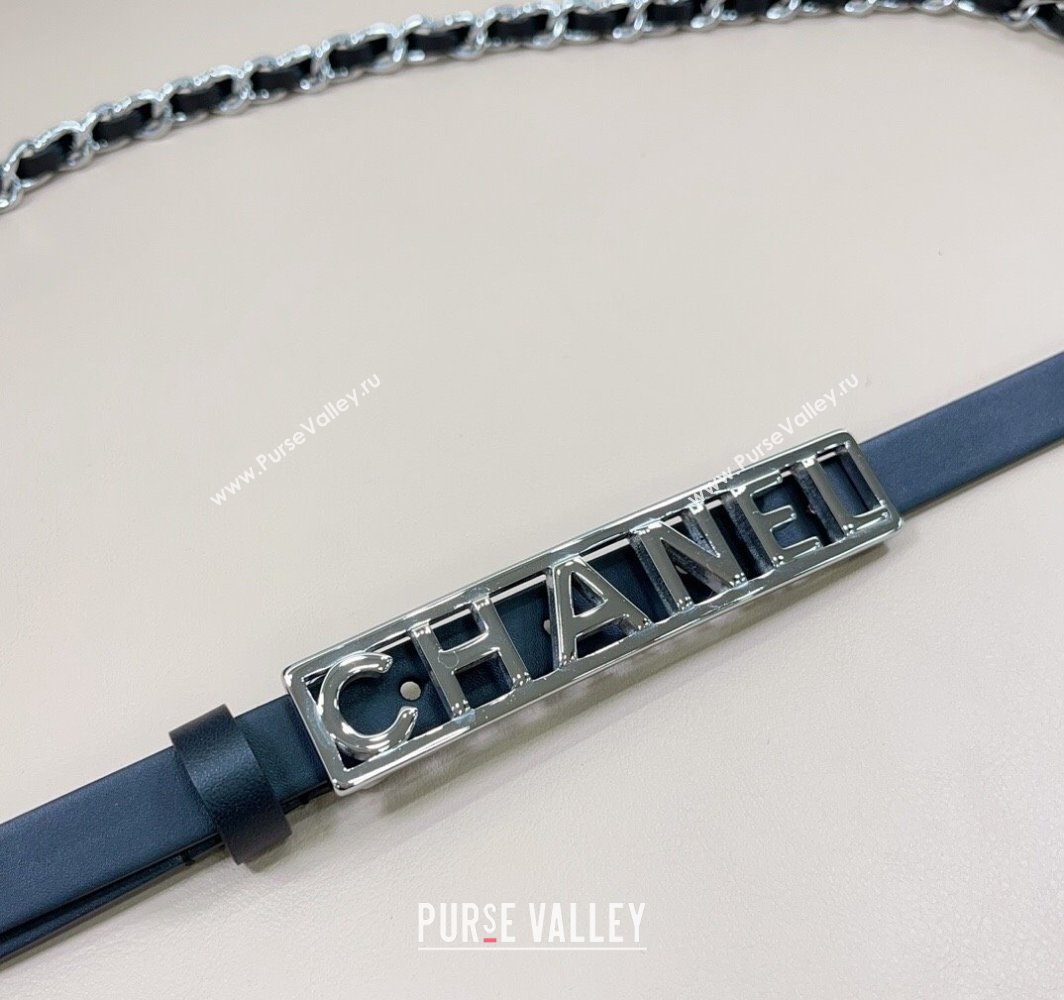 Chanel Calfskin Silver Chain Belt 1.5cm with Framed Buckle Black 2025 AAA576 (99-250109081)