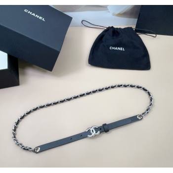 Chanel Calfskin Silver Chain Belt 1.5cm with Engrave CC Black 2025 AAA576 (99-250109082)