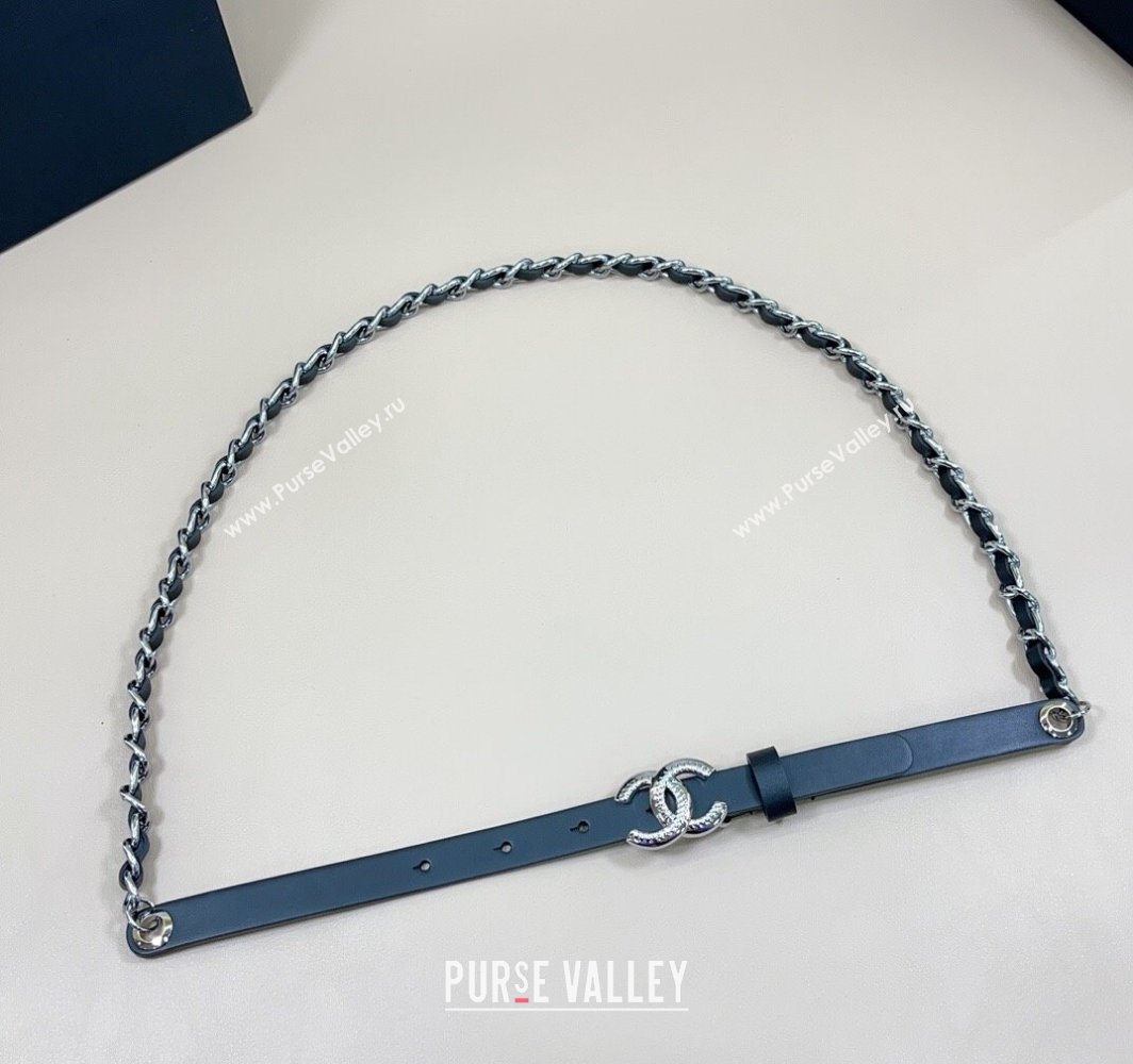 Chanel Calfskin Silver Chain Belt 1.5cm with Engrave CC Black 2025 AAA576 (99-250109082)