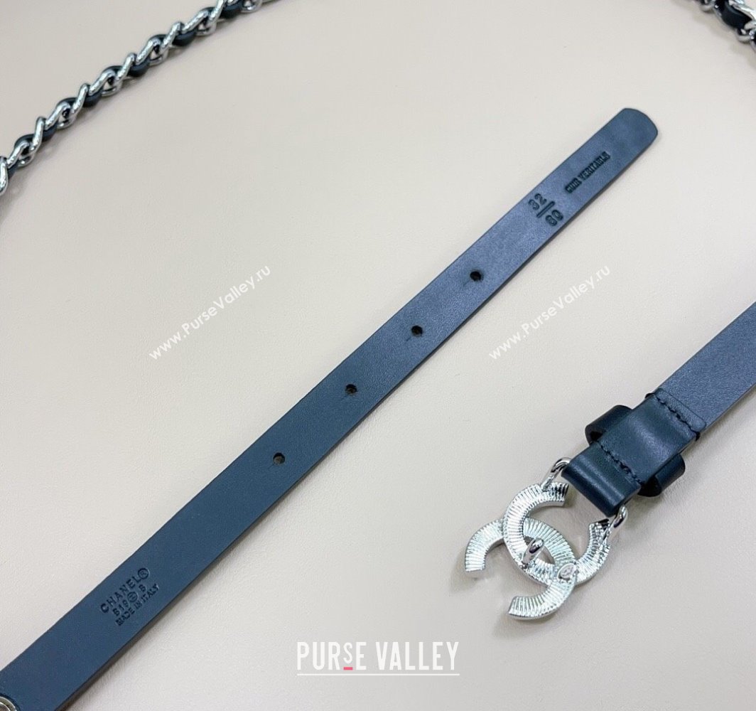 Chanel Calfskin Silver Chain Belt 1.5cm with Engrave CC Black 2025 AAA576 (99-250109082)