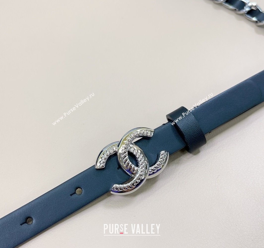 Chanel Calfskin Silver Chain Belt 1.5cm with Engrave CC Black 2025 AAA576 (99-250109082)