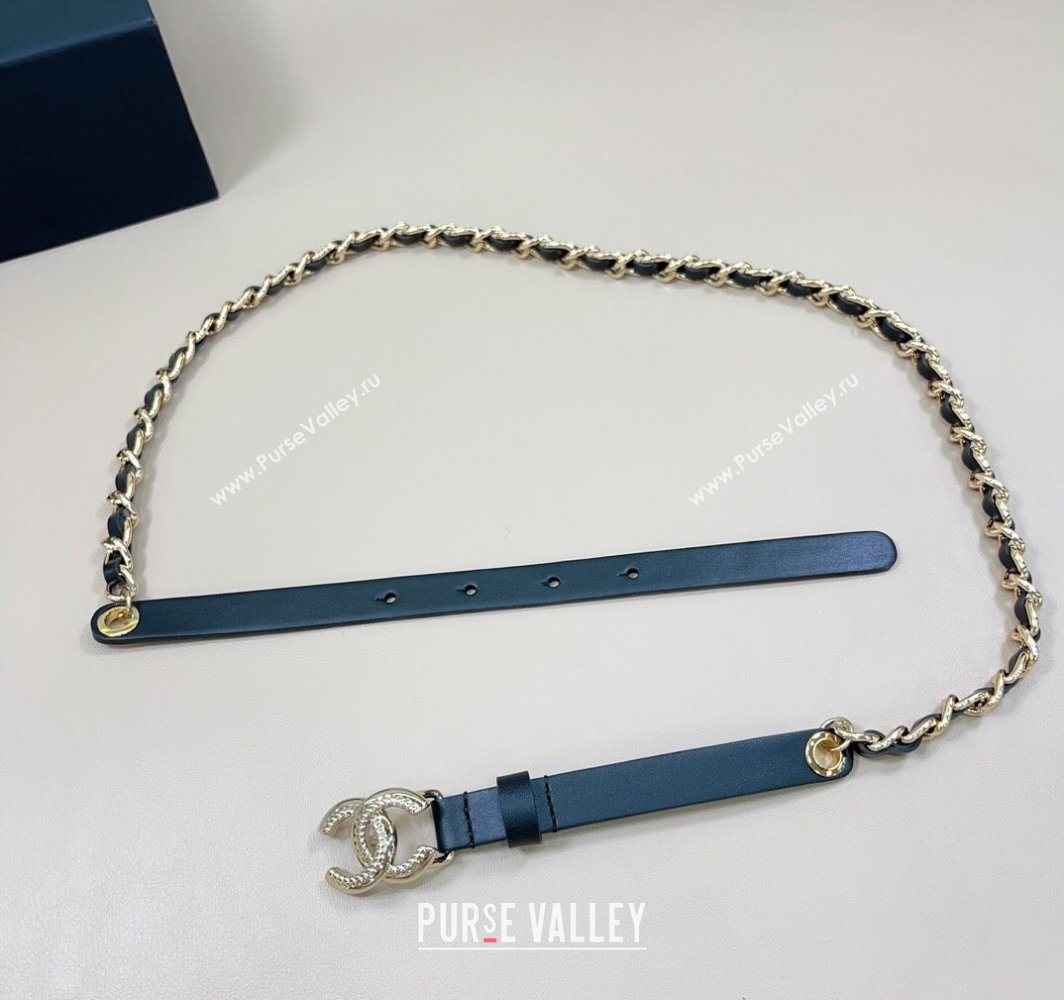 Chanel Calfskin Chain Belt 1.5cm with Engrave CC Black/Light Gold 2025 AAA576 (99-250109084)