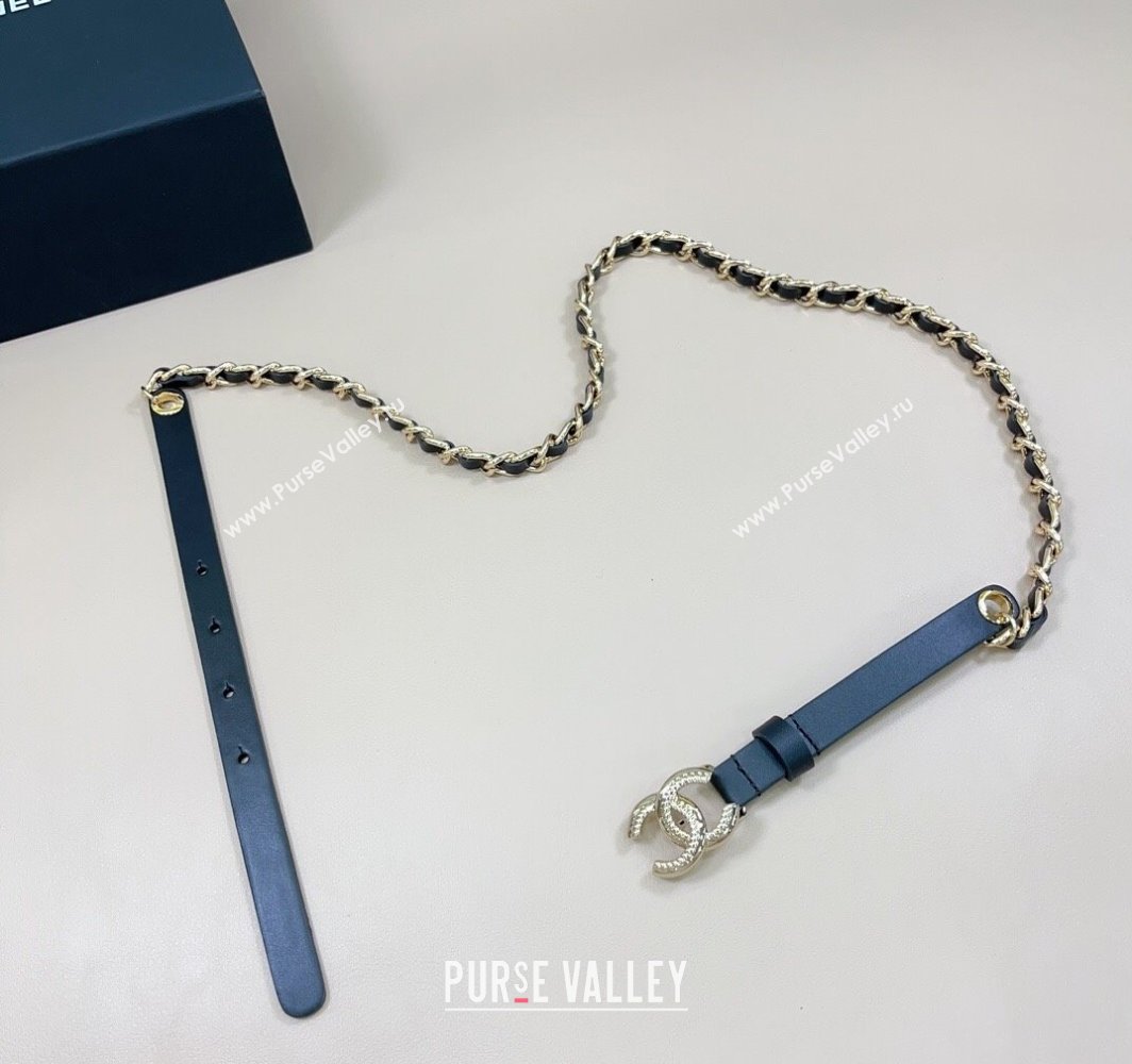 Chanel Calfskin Chain Belt 1.5cm with Engrave CC Black/Light Gold 2025 AAA576 (99-250109084)