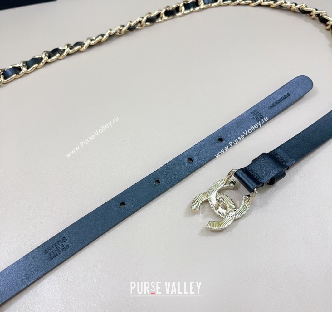 Chanel Calfskin Chain Belt 1.5cm with Engrave CC Black/Light Gold 2025 AAA576 (99-250109084)