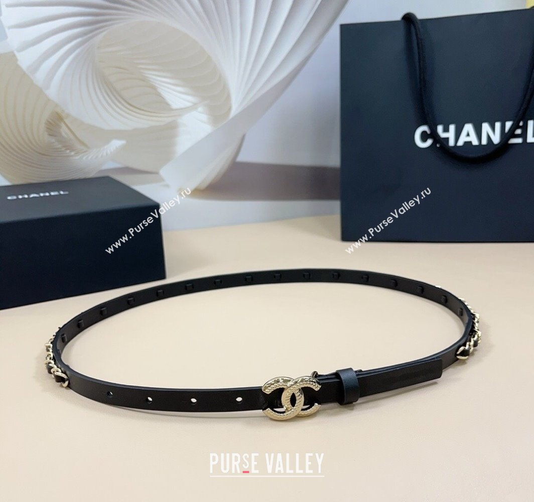 Chanel Calfskin Leather Chain Belt 1.5cm with Engrave CC Black/Gold 2025 AAA576 (99-250109086)