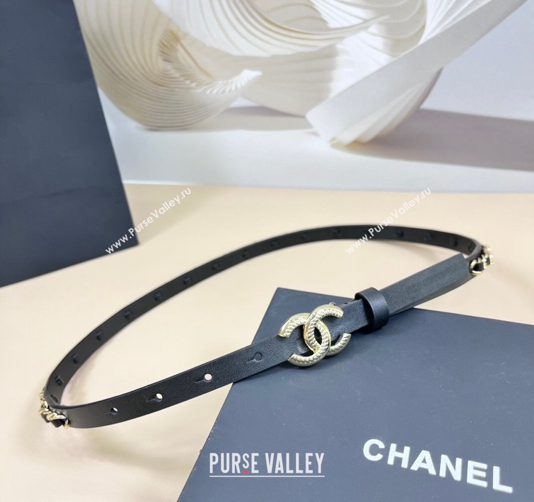 Chanel Calfskin Leather Chain Belt 1.5cm with Engrave CC Black/Gold 2025 AAA576 (99-250109086)