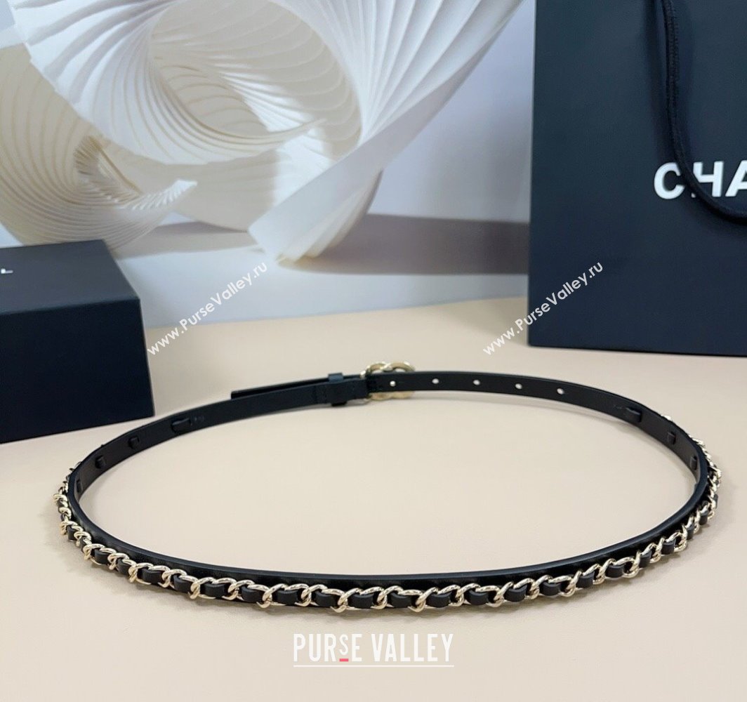 Chanel Calfskin Leather Chain Belt 1.5cm with Engrave CC Black/Gold 2025 AAA576 (99-250109086)