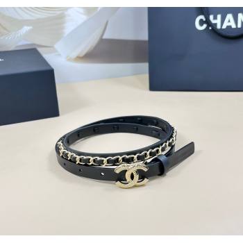 Chanel Calfskin Leather Chain Belt 1.5cm with Engrave CC Black/Gold 2025 AAA576 (99-250109086)