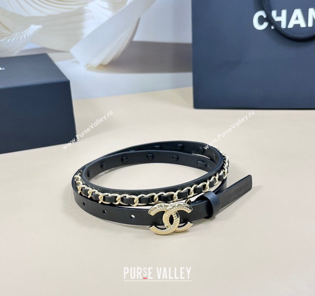 Chanel Calfskin Leather Chain Belt 1.5cm with Engrave CC Black/Gold 2025 AAA576 (99-250109086)