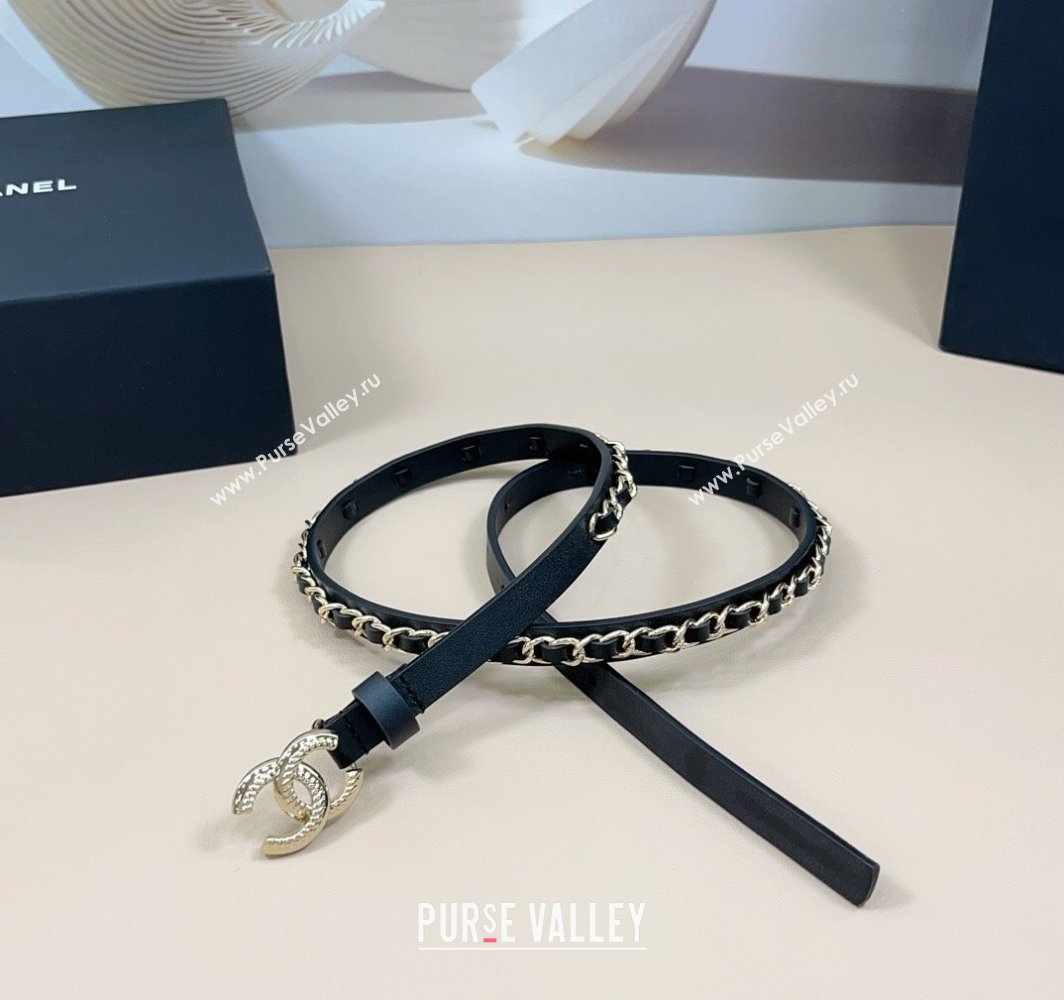 Chanel Calfskin Leather Chain Belt 1.5cm with Engrave CC Black/Gold 2025 AAA576 (99-250109086)