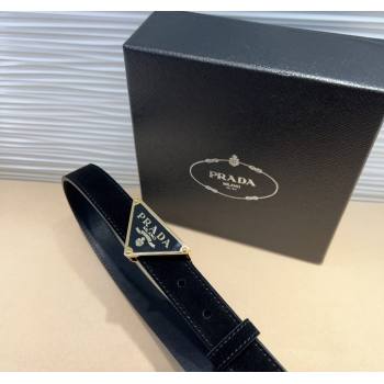 Prada Suede Belt 2cm with Triangle Logo Buckle Black/Gold 2025 PR011001 (99-250110073)