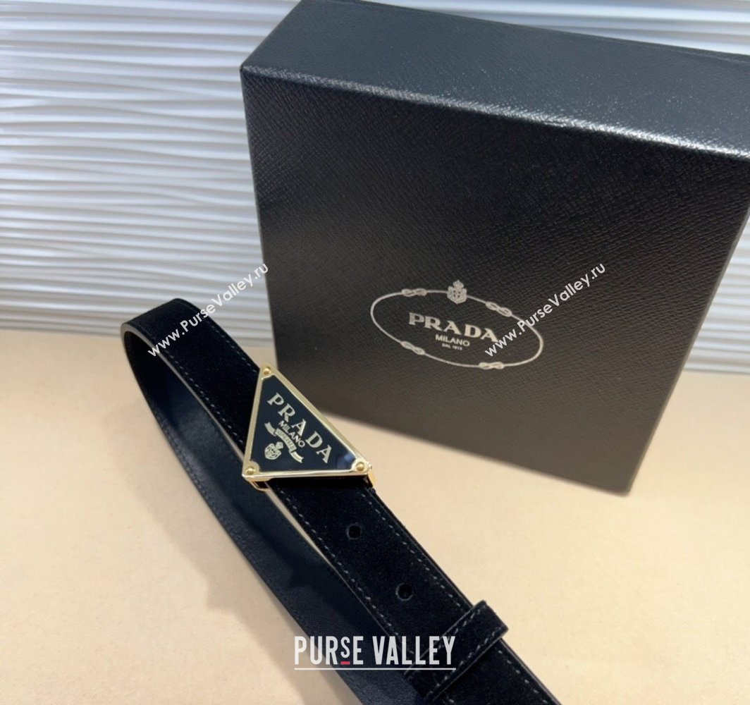 Prada Suede Belt 2cm with Triangle Logo Buckle Black/Gold 2025 PR011001 (99-250110073)