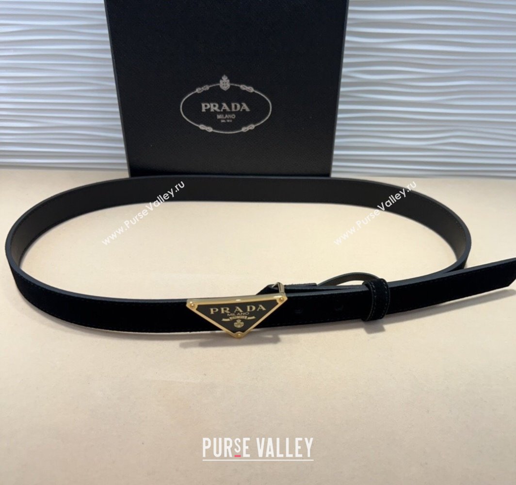 Prada Suede Belt 2cm with Triangle Logo Buckle Black/Gold 2025 PR011001 (99-250110073)