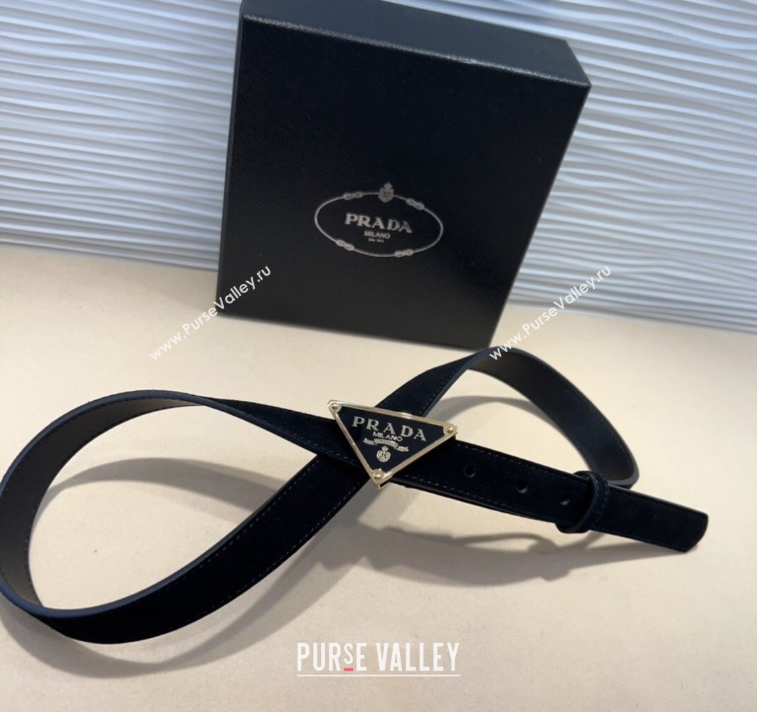 Prada Suede Belt 2cm with Triangle Logo Buckle Black/Gold 2025 PR011001 (99-250110073)