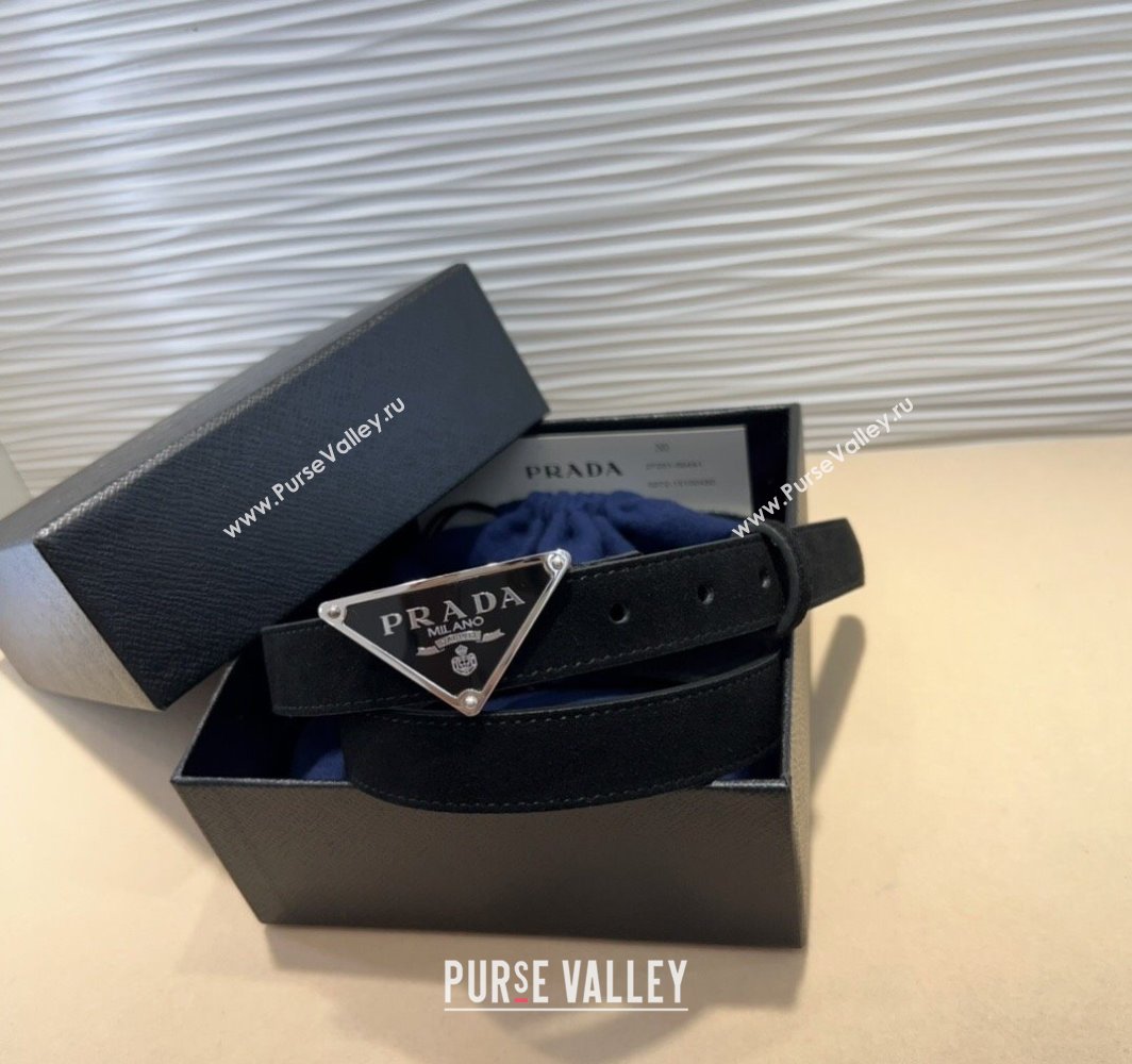 Prada Suede Belt 2cm with Triangle Logo Buckle Black/Silver 2025 PR011001 (99-250110074)