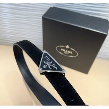 Prada Suede Belt 2cm with Triangle Logo Buckle Black/Silver 2025 PR011001 (99-250110074)