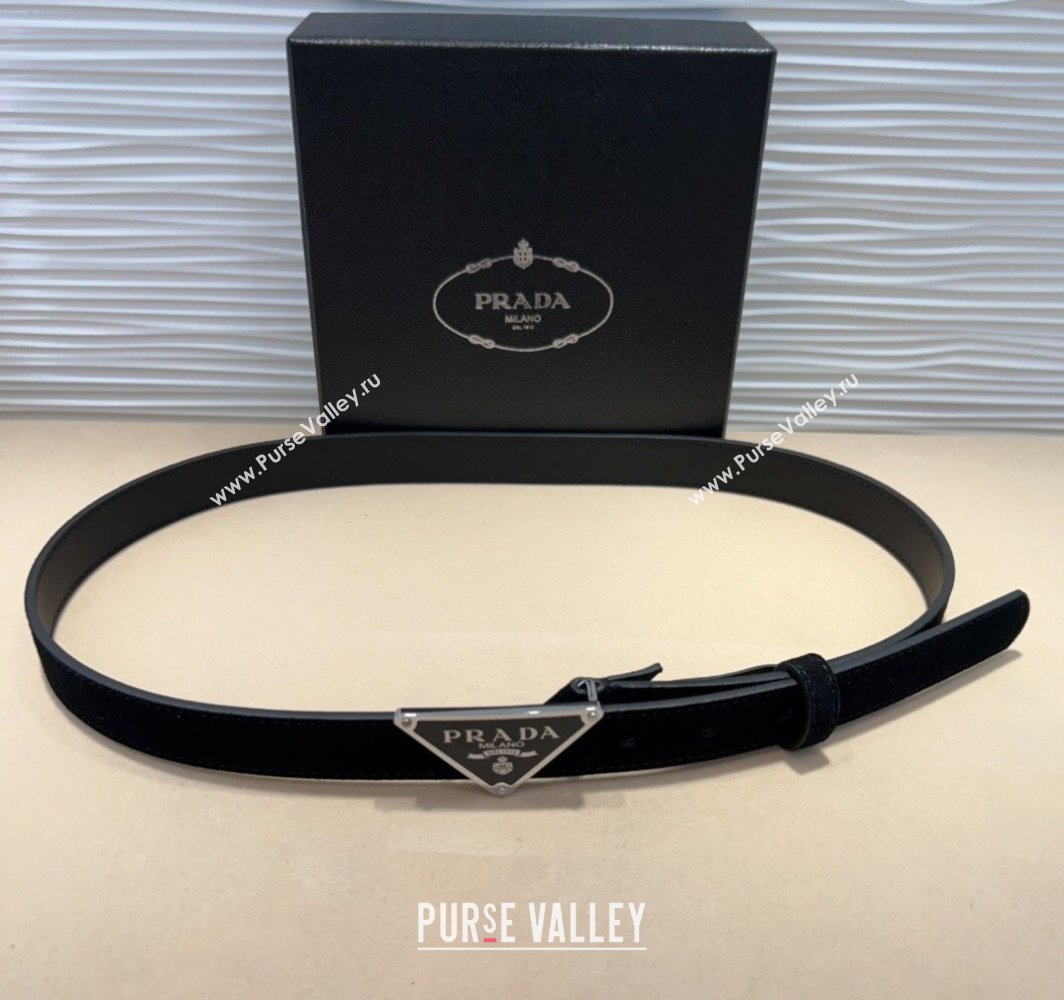 Prada Suede Belt 2cm with Triangle Logo Buckle Black/Silver 2025 PR011001 (99-250110074)