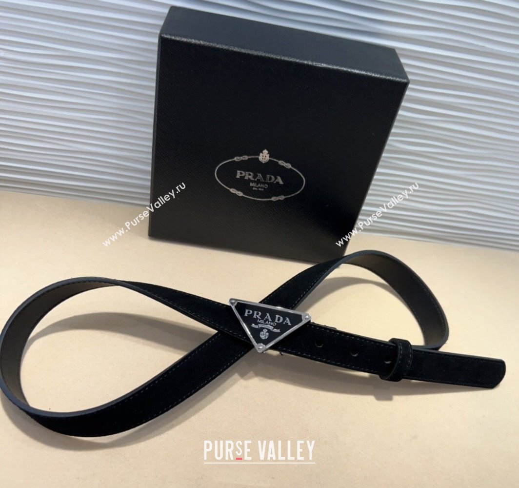 Prada Suede Belt 2cm with Triangle Logo Buckle Black/Silver 2025 PR011001 (99-250110074)