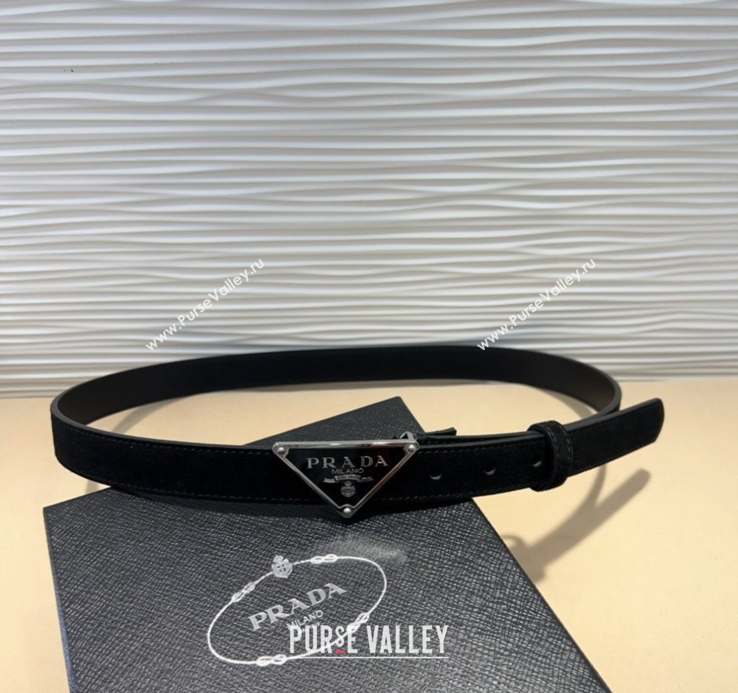 Prada Suede Belt 2cm with Triangle Logo Buckle Black/Silver 2025 PR011001 (99-250110074)