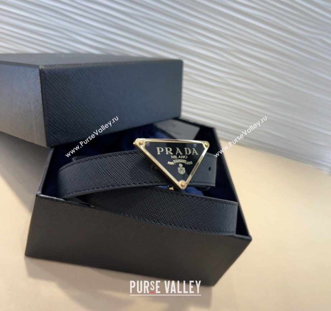 Prada Saffiano Leather Belt 2cm with Triangle Logo Buckle Black/Gold 2025 PR011001 (99-250110075)