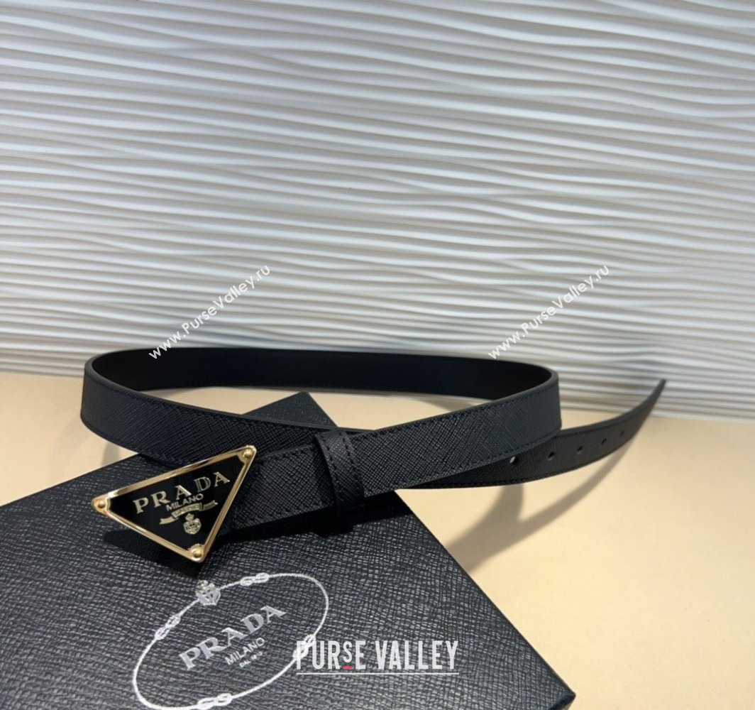 Prada Saffiano Leather Belt 2cm with Triangle Logo Buckle Black/Gold 2025 PR011001 (99-250110075)