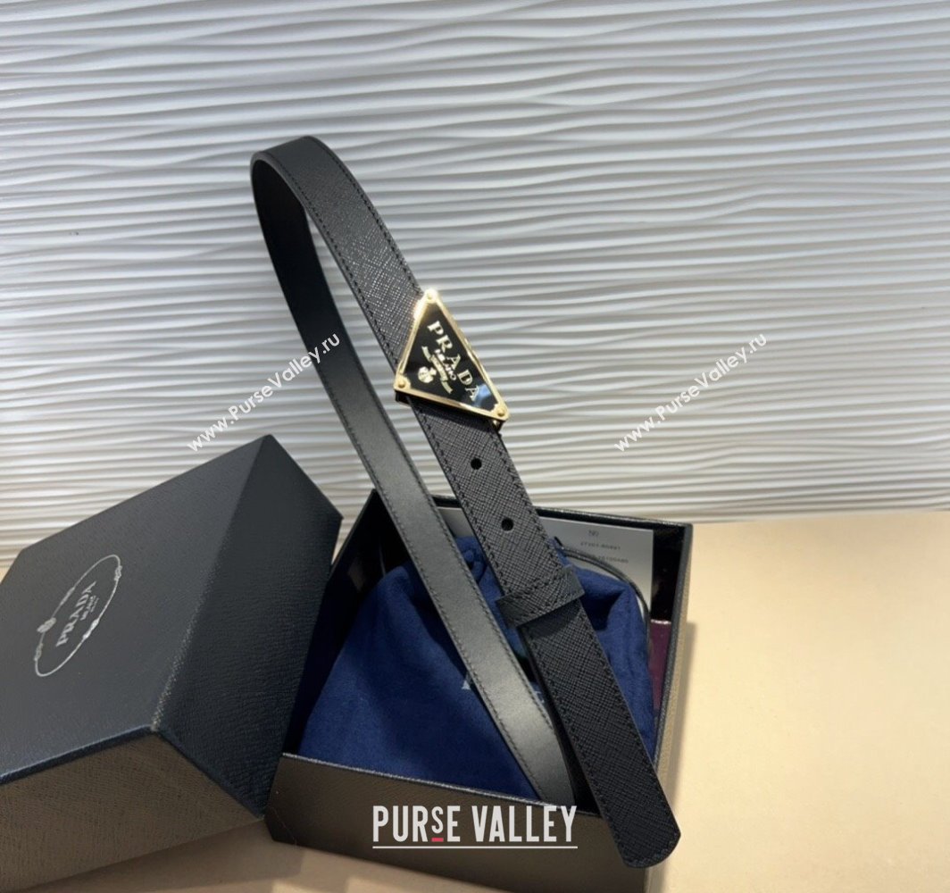 Prada Saffiano Leather Belt 2cm with Triangle Logo Buckle Black/Gold 2025 PR011001 (99-250110075)