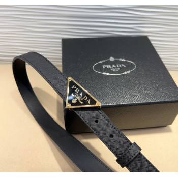 Prada Saffiano Leather Belt 2cm with Triangle Logo Buckle Black/Gold 2025 PR011001 (99-250110075)