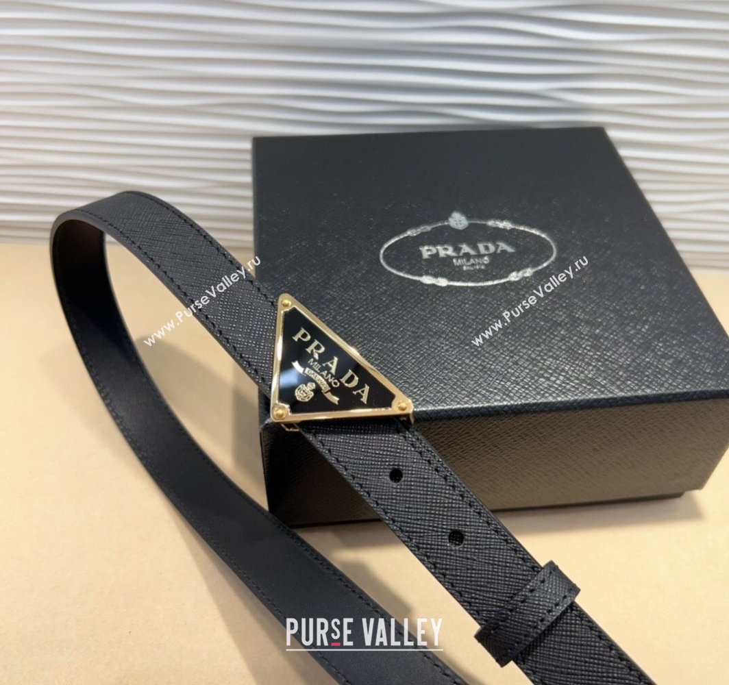 Prada Saffiano Leather Belt 2cm with Triangle Logo Buckle Black/Gold 2025 PR011001 (99-250110075)