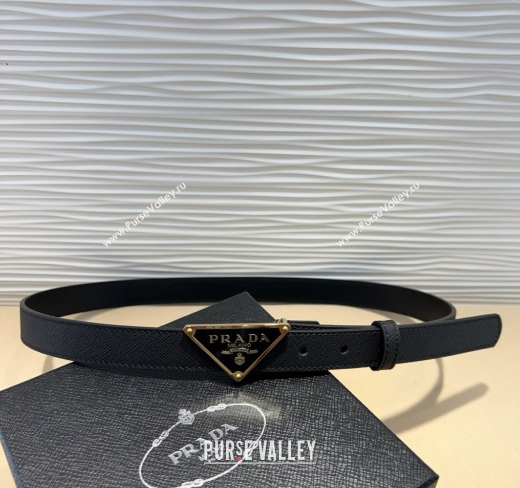 Prada Saffiano Leather Belt 2cm with Triangle Logo Buckle Black/Gold 2025 PR011001 (99-250110075)