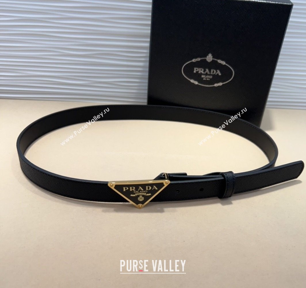 Prada Saffiano Leather Belt 2cm with Triangle Logo Buckle Black/Gold 2025 PR011001 (99-250110075)