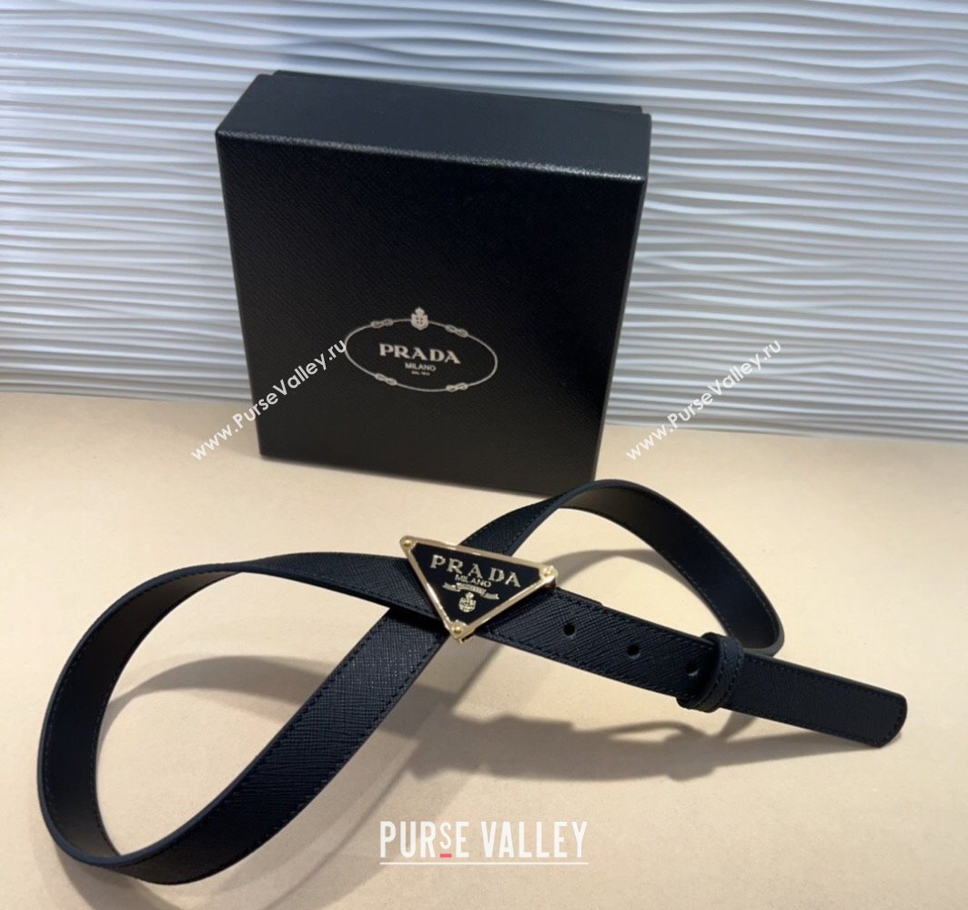 Prada Saffiano Leather Belt 2cm with Triangle Logo Buckle Black/Gold 2025 PR011001 (99-250110075)