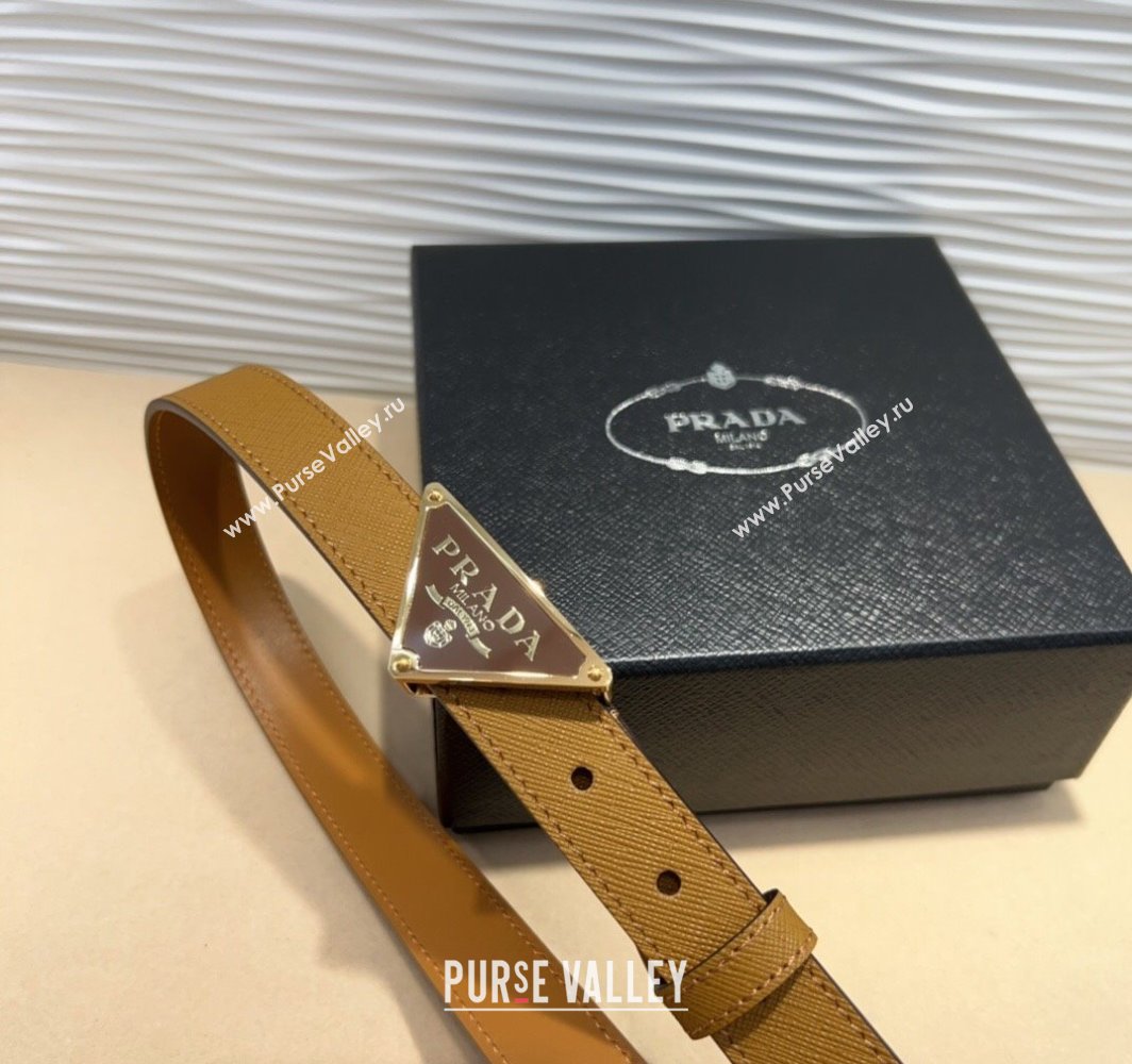 Prada Saffiano Leather Belt 2cm with Triangle Logo Buckle Beige/Gold 2025 PR011001 (99-250110077)