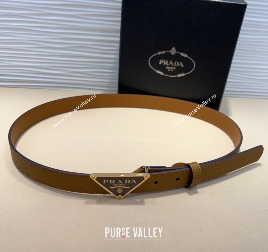 Prada Saffiano Leather Belt 2cm with Triangle Logo Buckle Beige/Gold 2025 PR011001 (99-250110077)