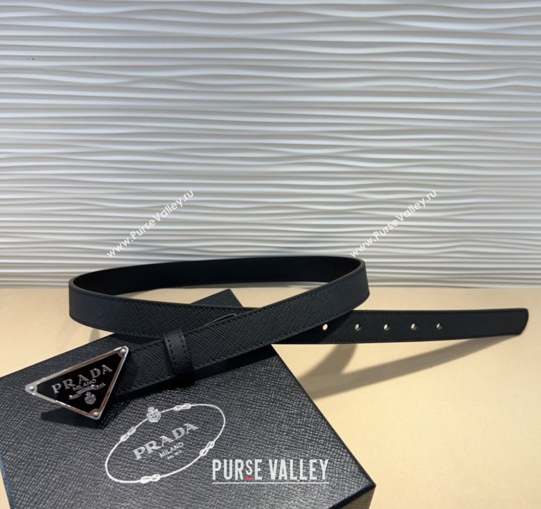 Prada Saffiano Leather Belt 2cm with Triangle Logo Buckle Black/Silver 2025 PR011001 (99-250110076)