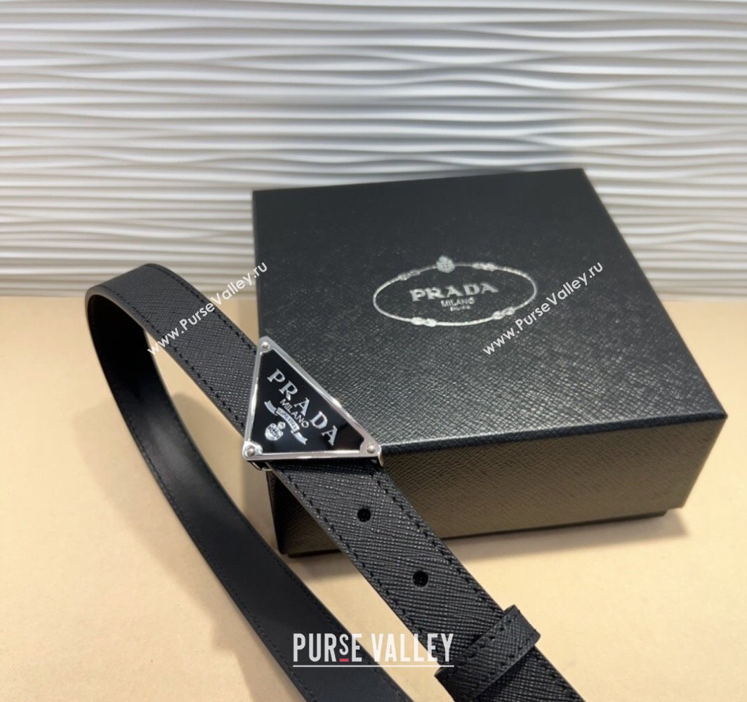 Prada Saffiano Leather Belt 2cm with Triangle Logo Buckle Black/Silver 2025 PR011001 (99-250110076)